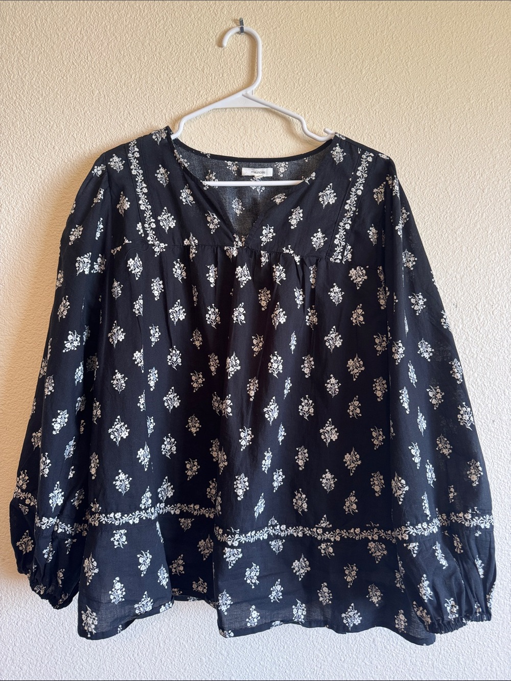 Maurices Black Floral-Print Peasant Blouse